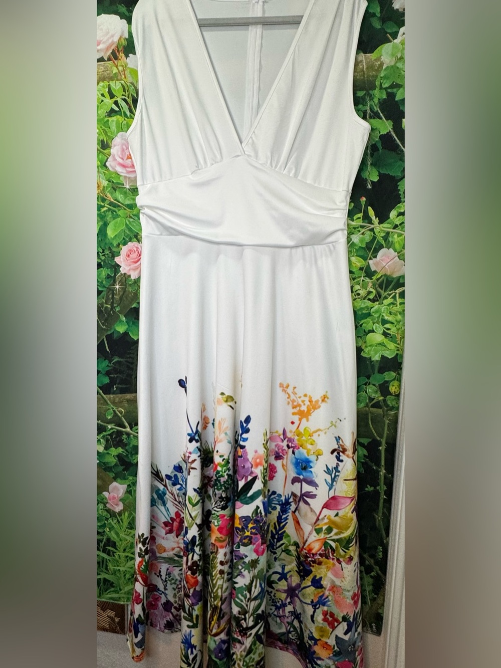 White Floral Maxi Dress with V-Neck